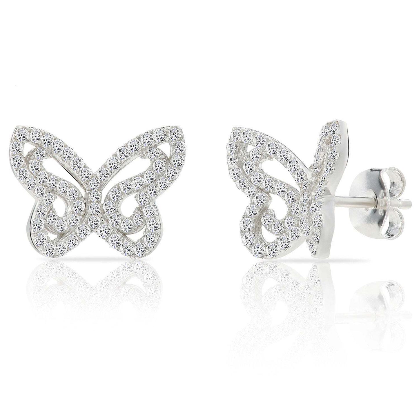Ear Jacket Double Butterfly Stud Earrings in Sterling Silver