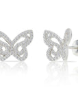 CZ Ear Jacket Double Butterfly Stud Earrings in Sterling Silver