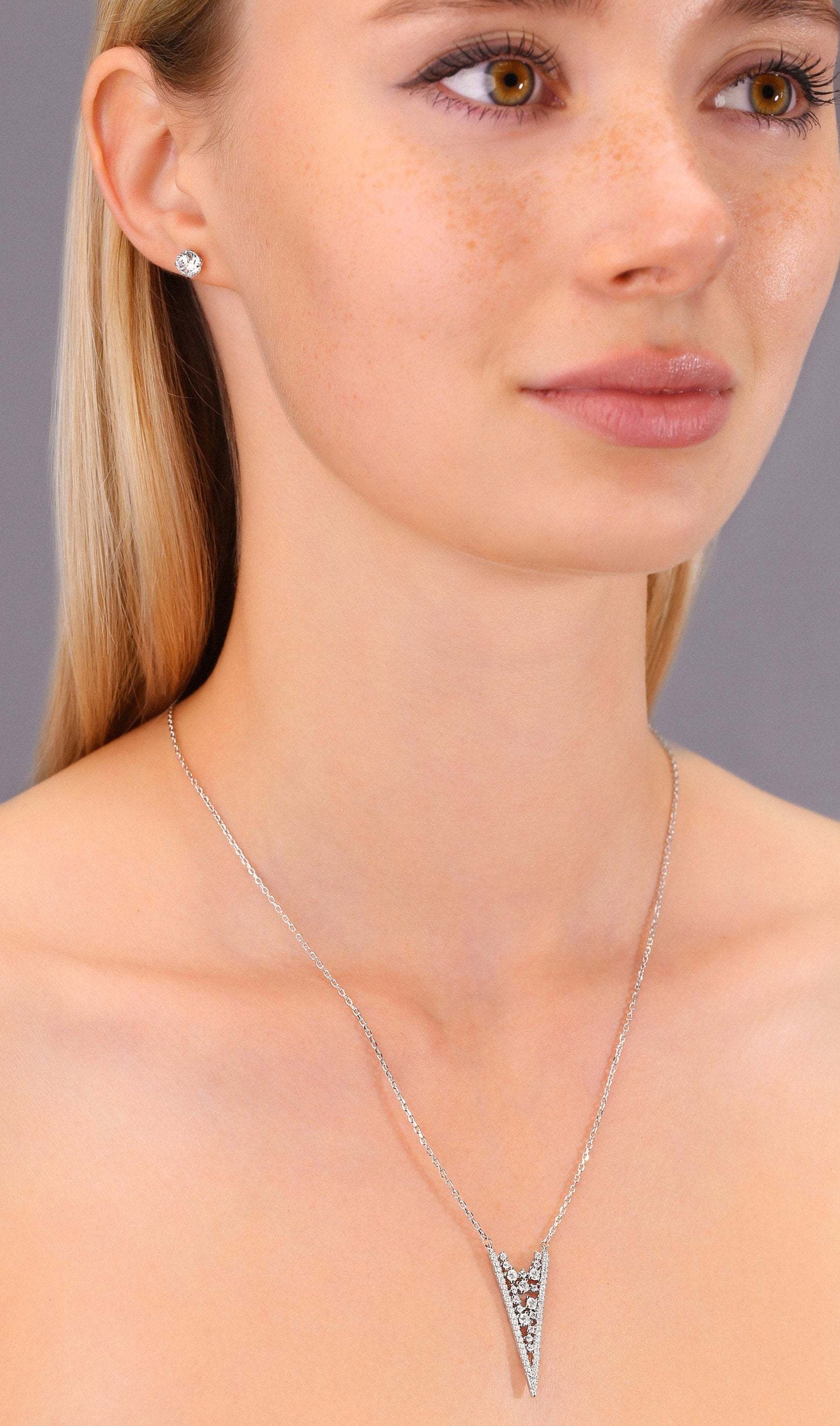 Sterling Silver Cubic Zirconia Triangle Necklace