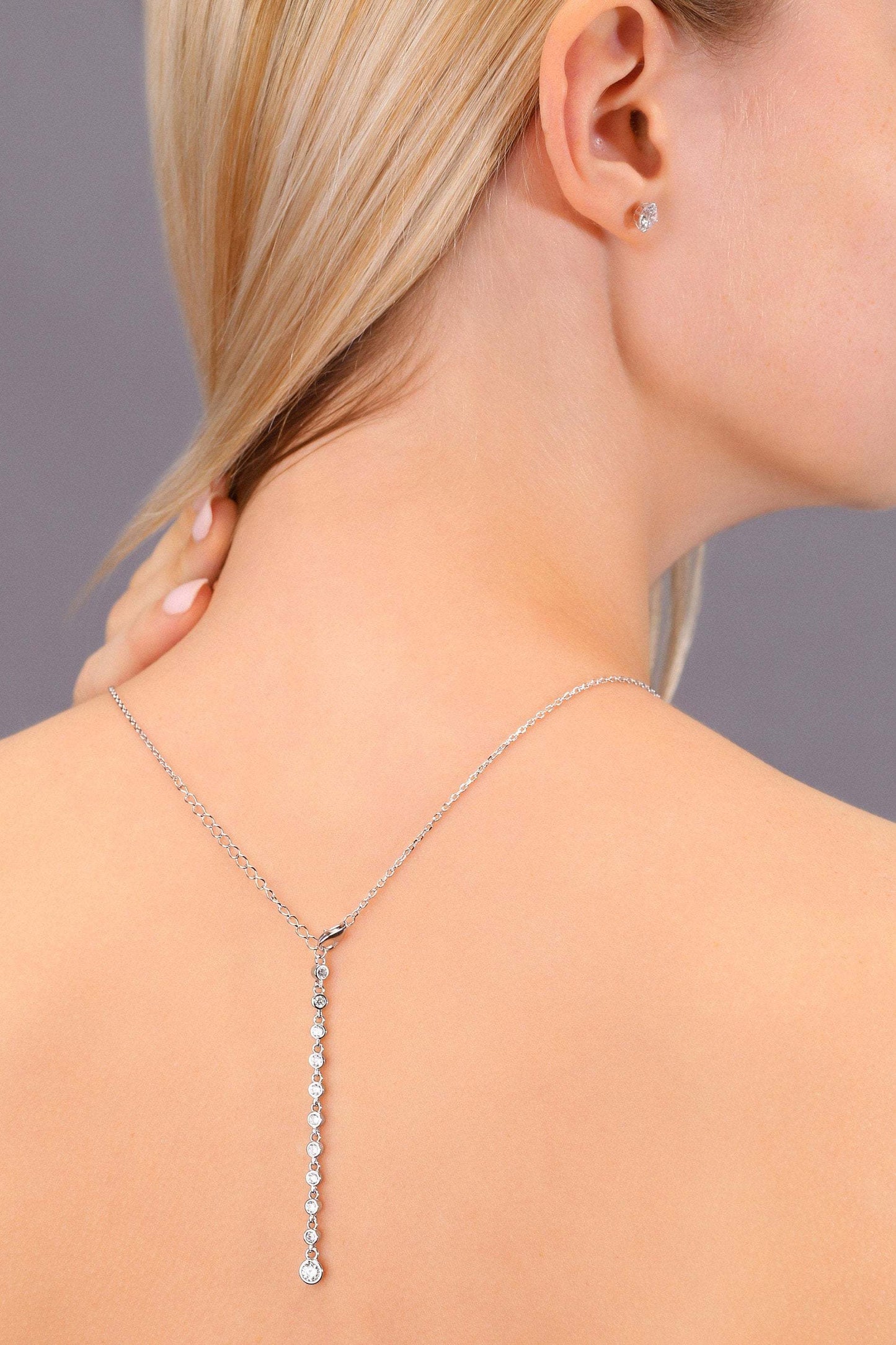 Sterling Silver Cubic Zirconia Triangle Necklace