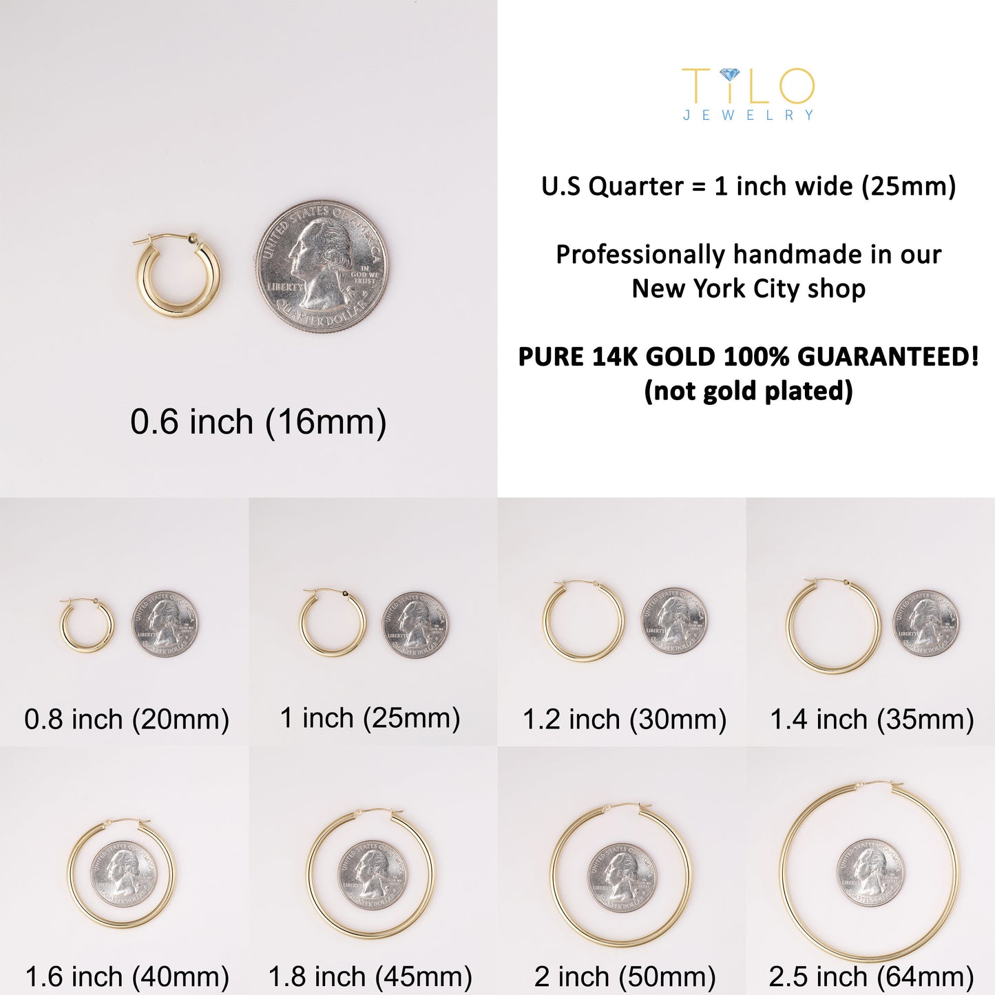 14k Yellow Gold Chunky Hoop Earrings, 3mm Thickness