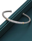 CZ Long Bar Italian Cuff Bracelet with Gold Accents in Sterling Silver