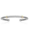 CZ Long Bar Italian Cuff Bracelet with Gold Accents in Sterling Silver