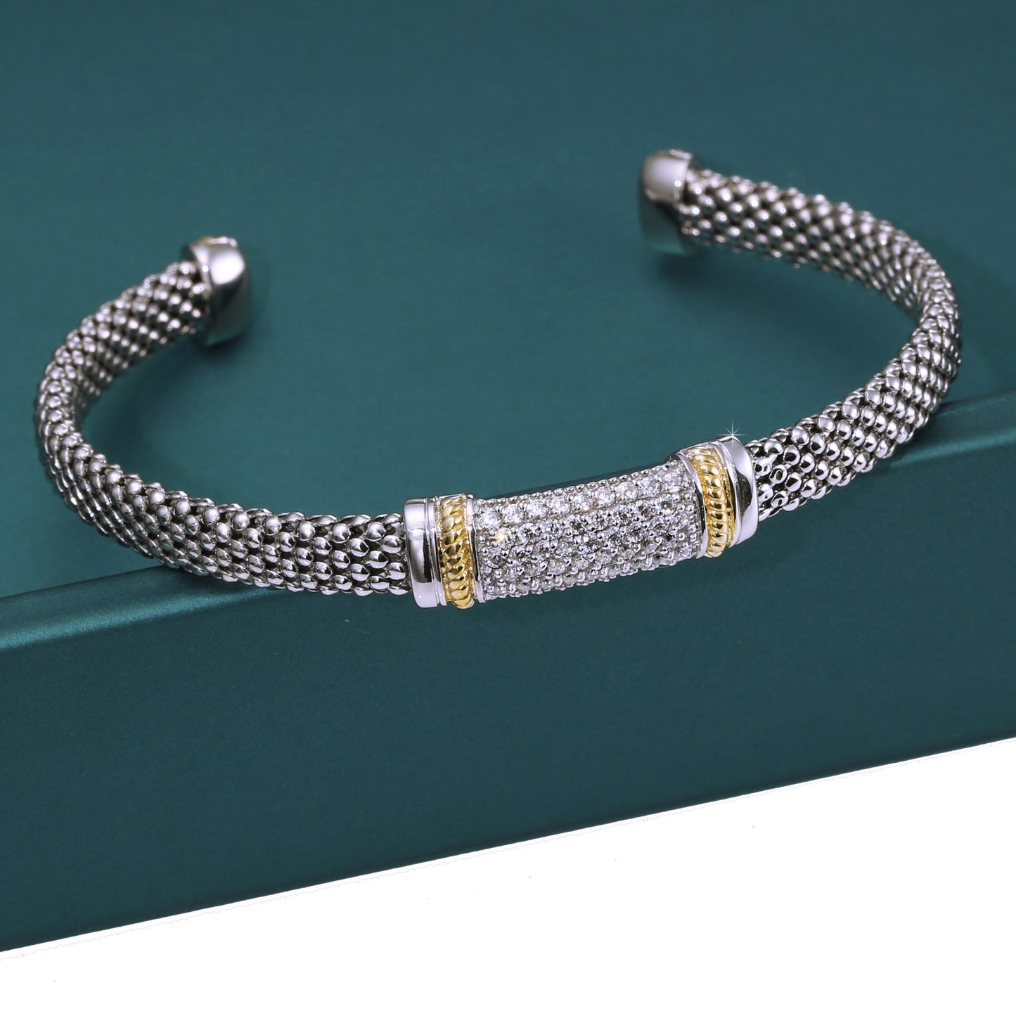 Italian Cuff Bracelet in Sterling Silver with Gold Accents