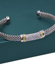 CZ Italian Cuff Bracelet with Gold Accents in Sterling Silver