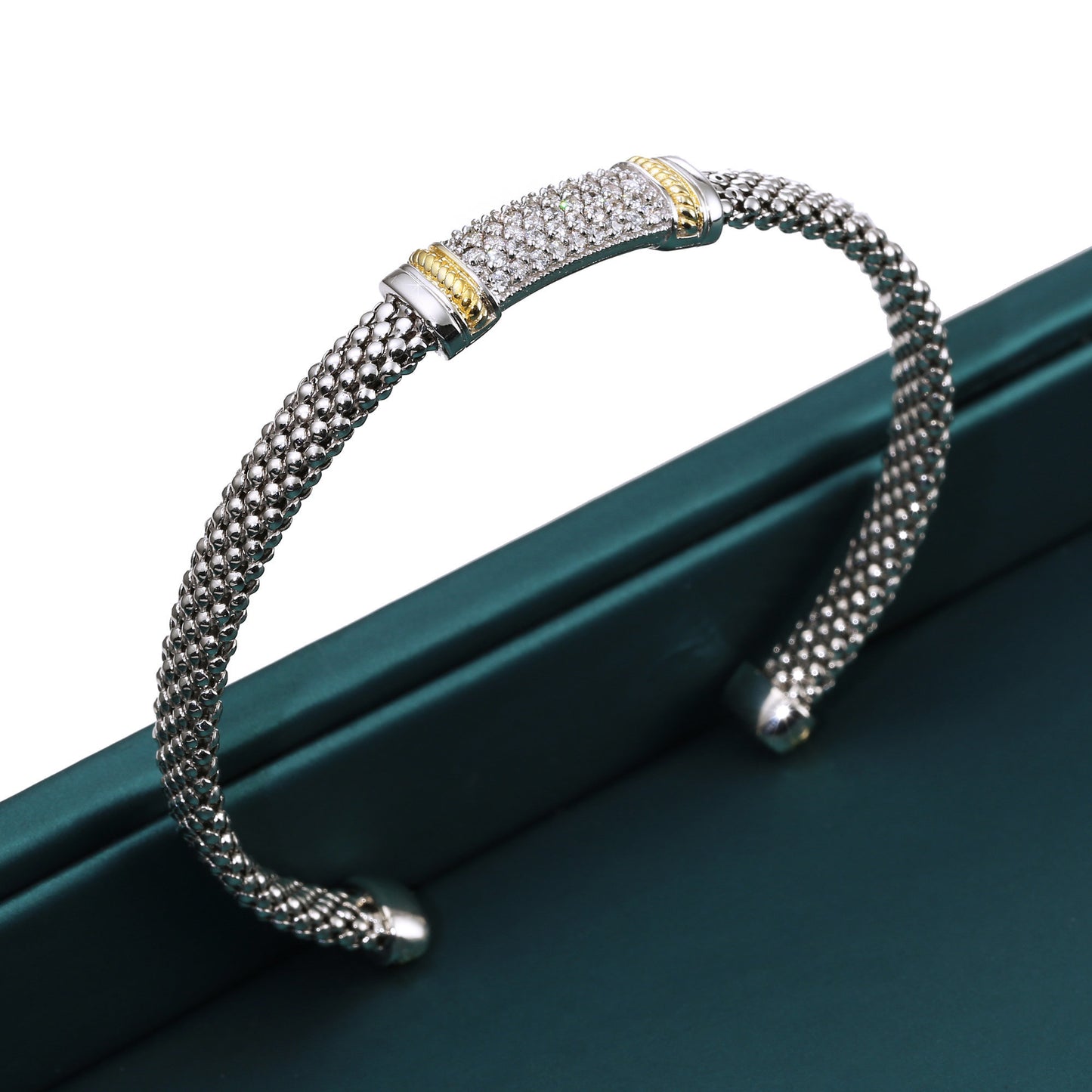 Italian Cuff Bracelet in Sterling Silver with Gold Accents