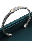 CZ Italian Cuff Bracelet with Gold Accents in Sterling Silver