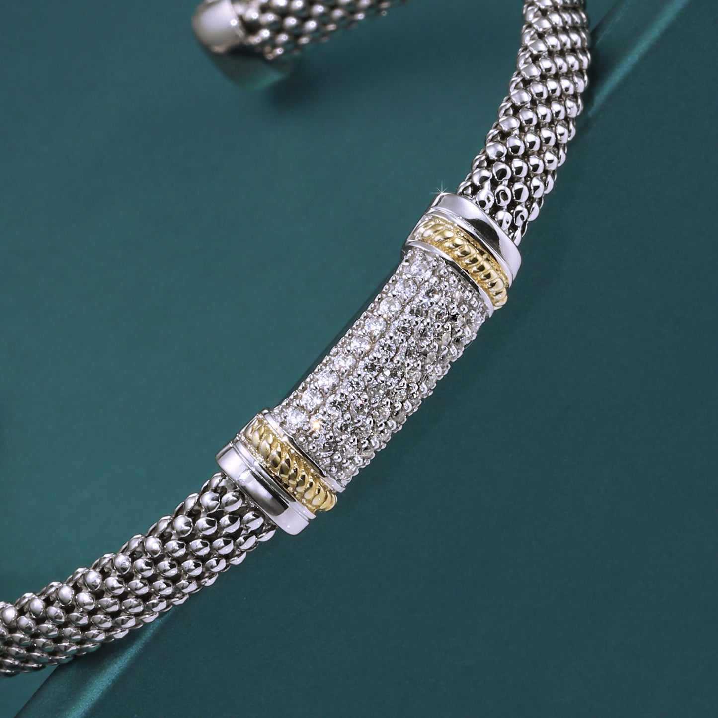 Italian Cuff Bracelet in Sterling Silver with Gold Accents