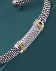 CZ Italian Cuff Bracelet with Gold Accents in Sterling Silver