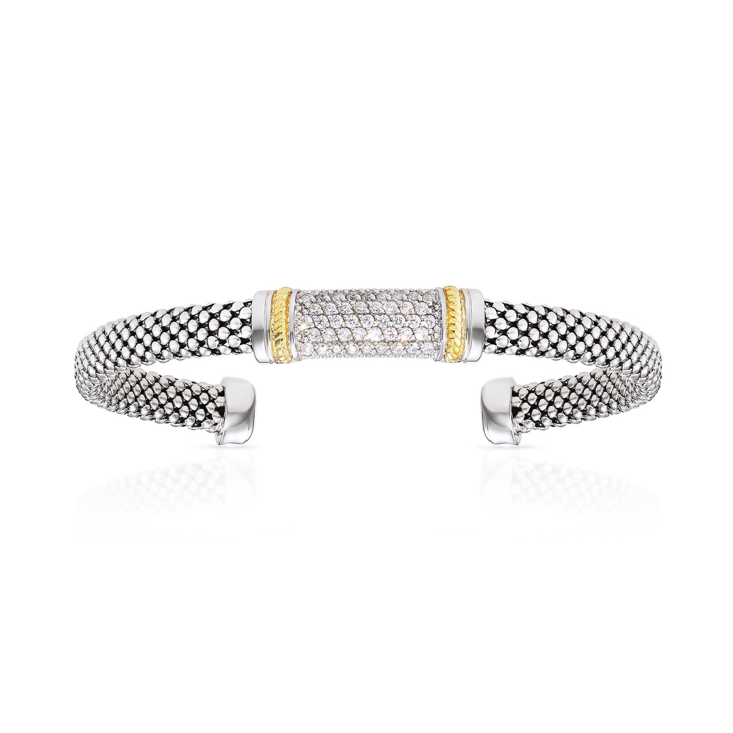 Italian Cuff Bracelet in Sterling Silver with Gold Accents