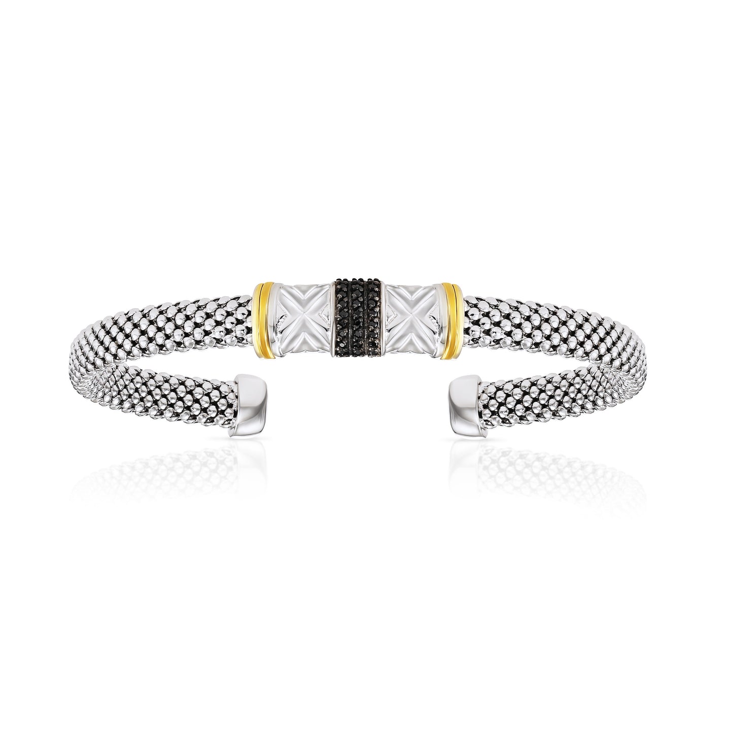 Black Stone Italian Cuff Bracelet in Sterling Silver with Gold Accents
