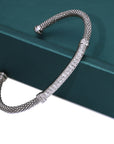 Sterling Silver Simulated Diamond Bar Cuff Italian Bracelet, Fits 7in-8in