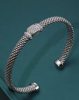 Sterling Silver Simulated Diamond Italian Cuff Bracelet, Fits 7in-8in