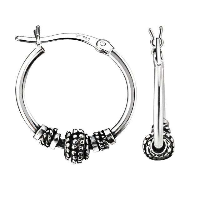 Sterling Silver Bali Style Small Hoop Earrings