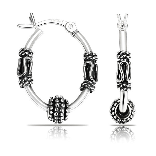 Sterling Silver Bali Style Small Hoop Earrings