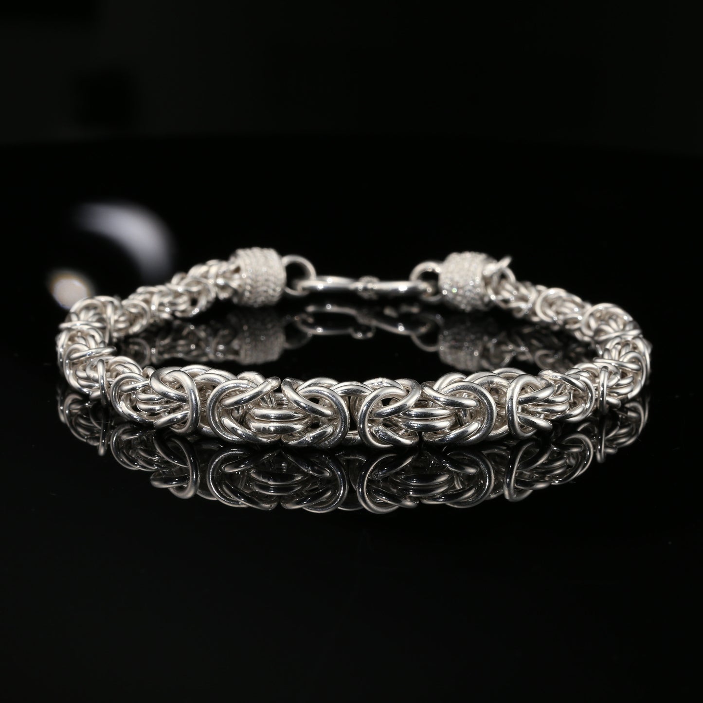 Sterling Silver Handmade Byzantine Bracelet with Hook Clasp, 9", Unisex
