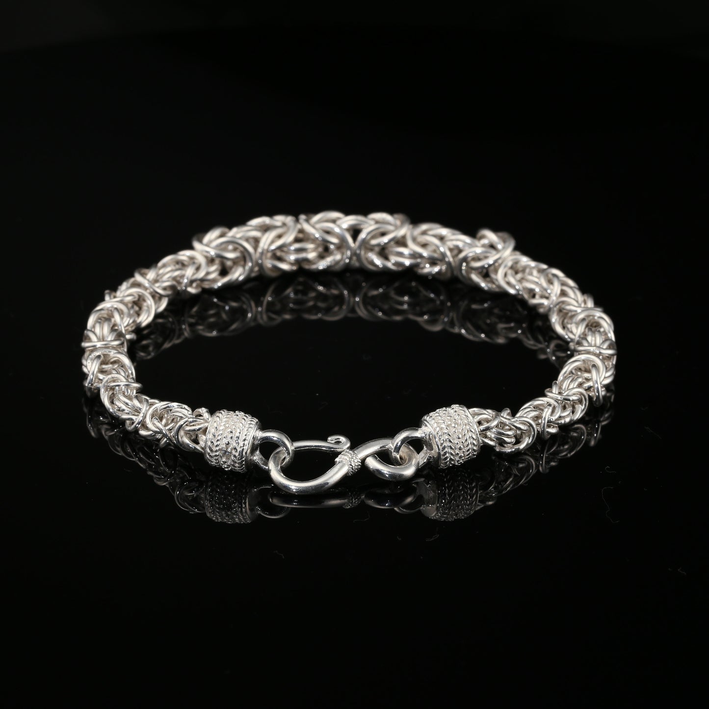 Sterling Silver Handmade Byzantine Bracelet with Hook Clasp, 9", Unisex