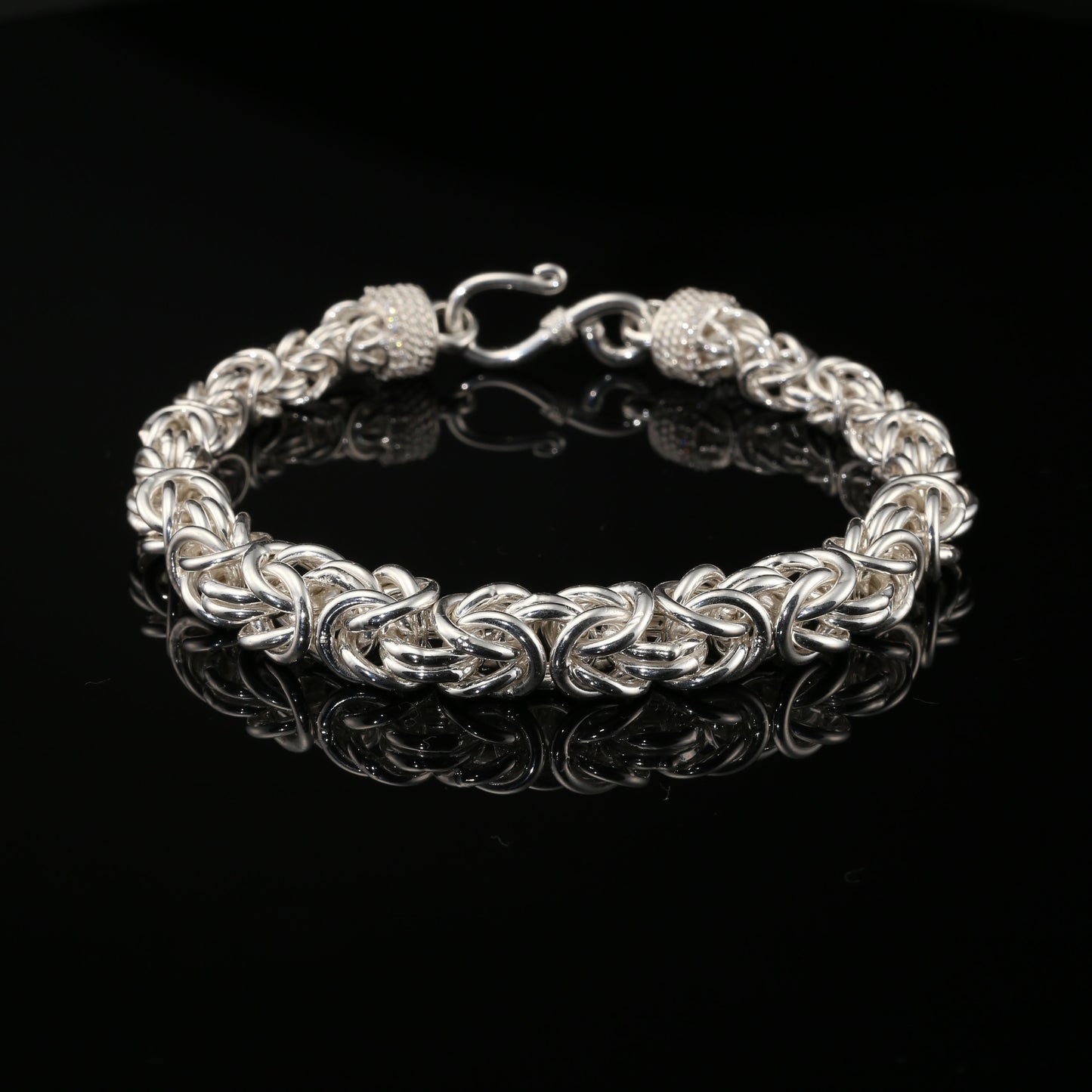Sterling Silver Handmade Byzantine Bracelet with Hook Clasp, 9", Unisex