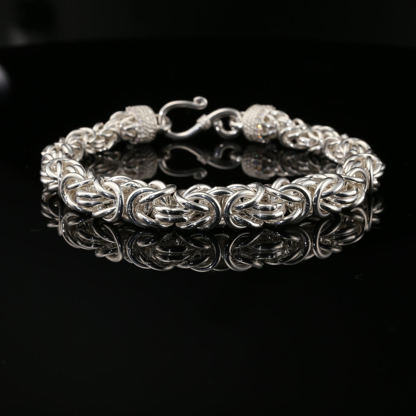 Sterling Silver Handmade Byzantine Bracelet with Hook Clasp, 9", Unisex