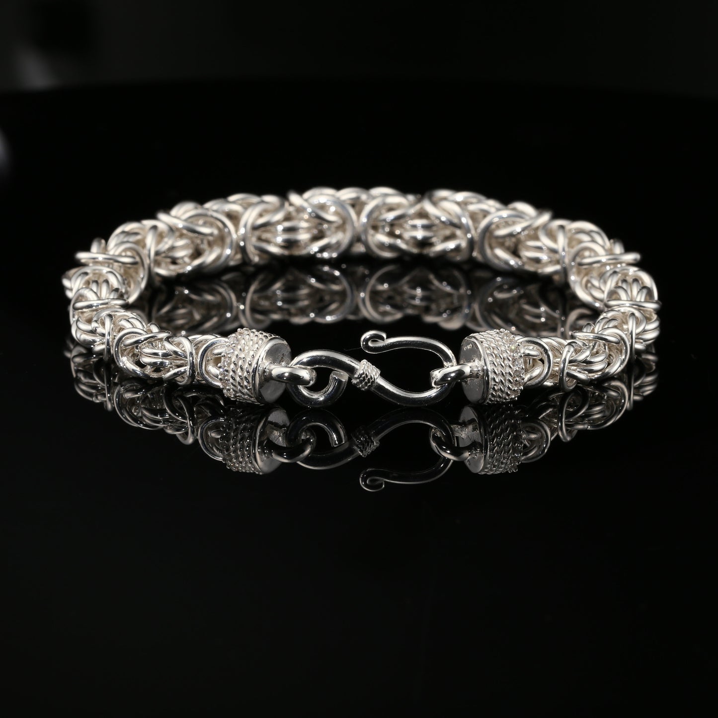 Sterling Silver Handmade Byzantine Bracelet with Hook Clasp, 9", Unisex
