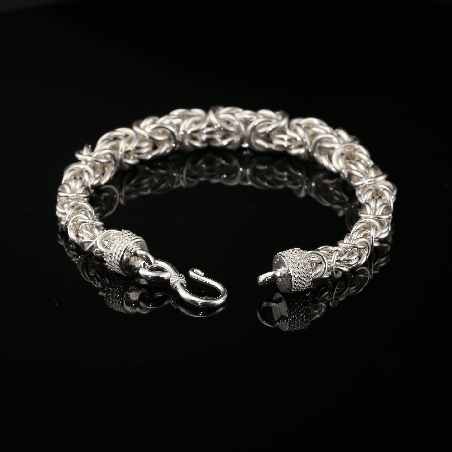 Sterling Silver Handmade Byzantine Bracelet with Hook Clasp, 9", Unisex