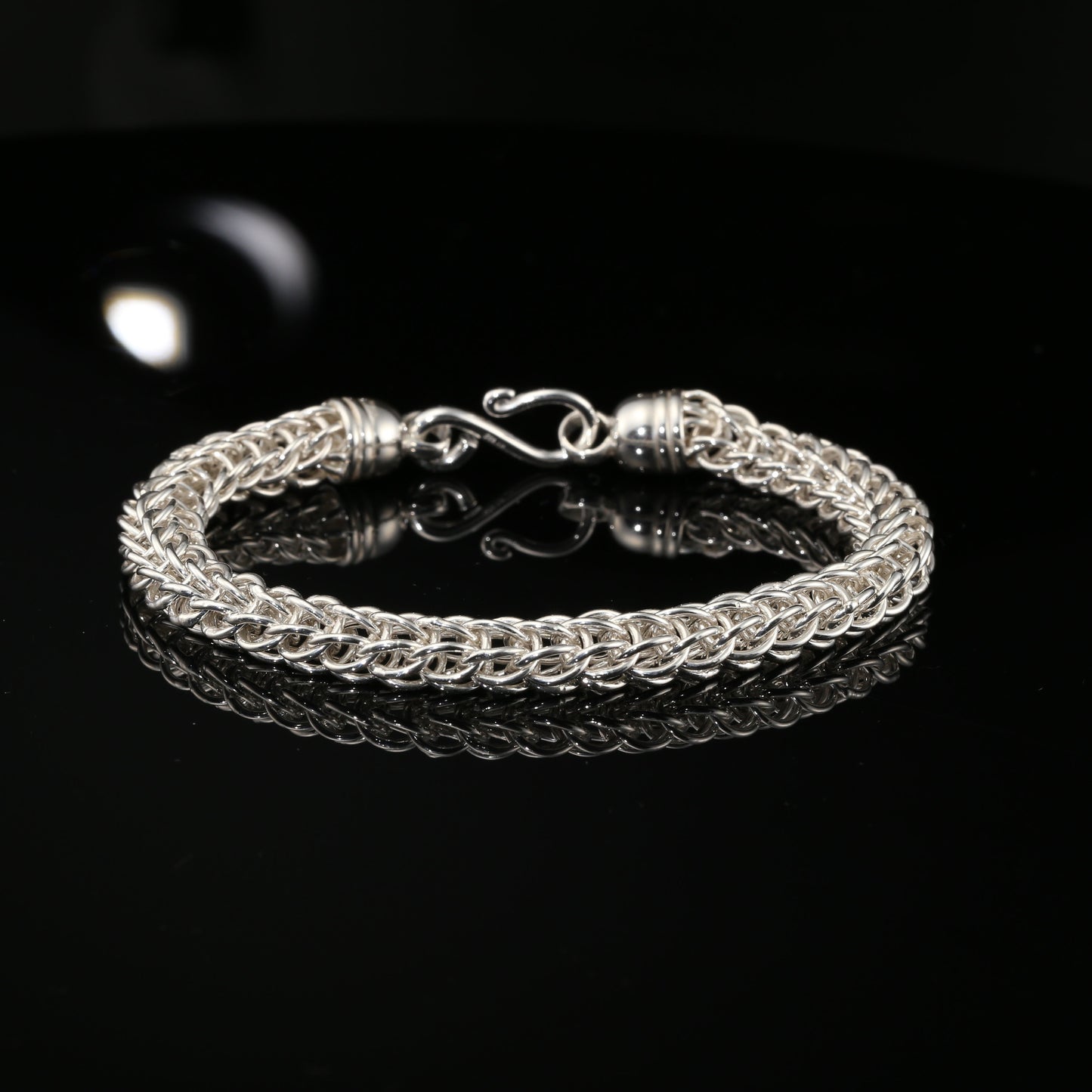 Sterling Silver Handmade Byzantine Chain Bracelet with S-Hook Clasp, 8.75", Unisex