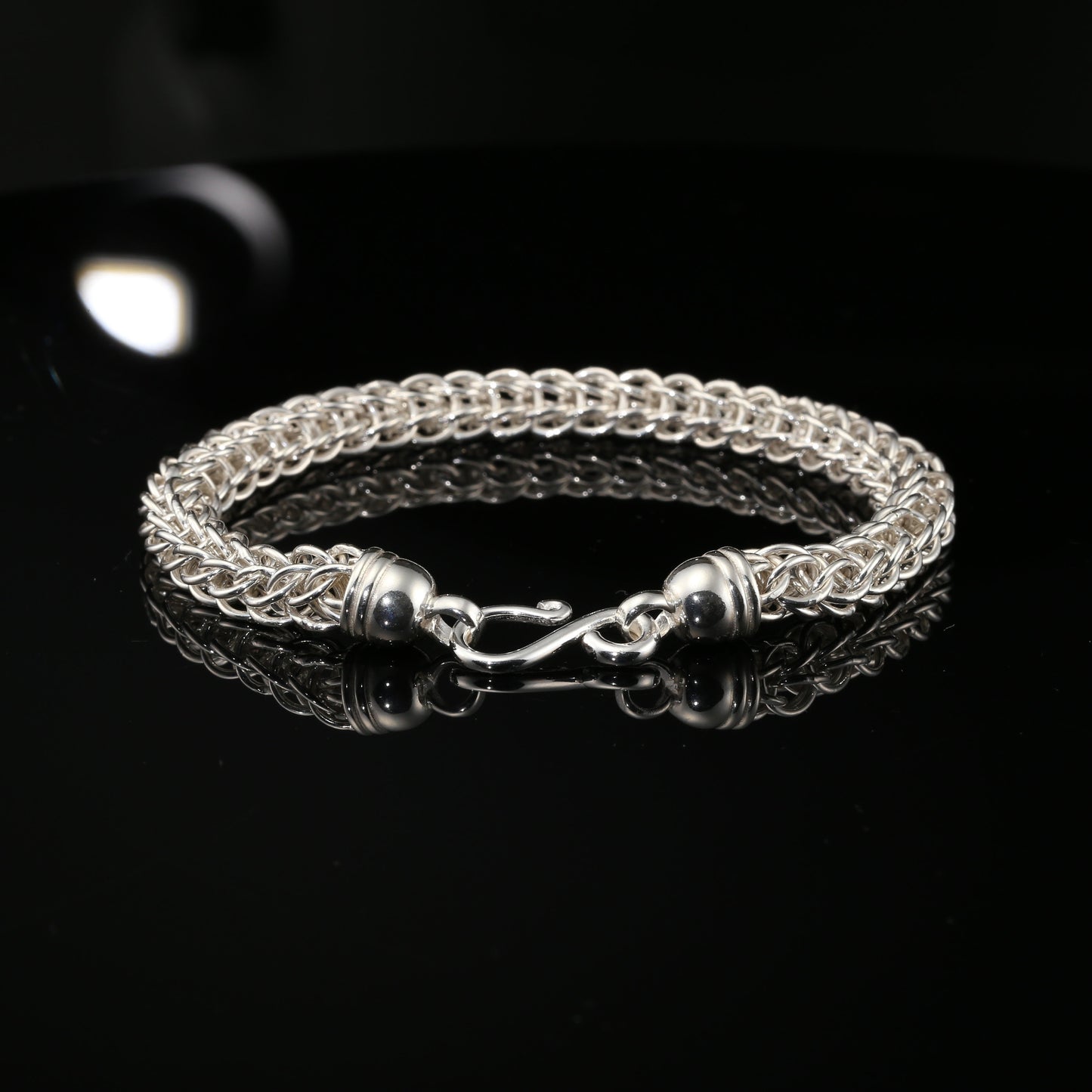 Sterling Silver Handmade Byzantine Chain Bracelet with S-Hook Clasp, 8.75", Unisex