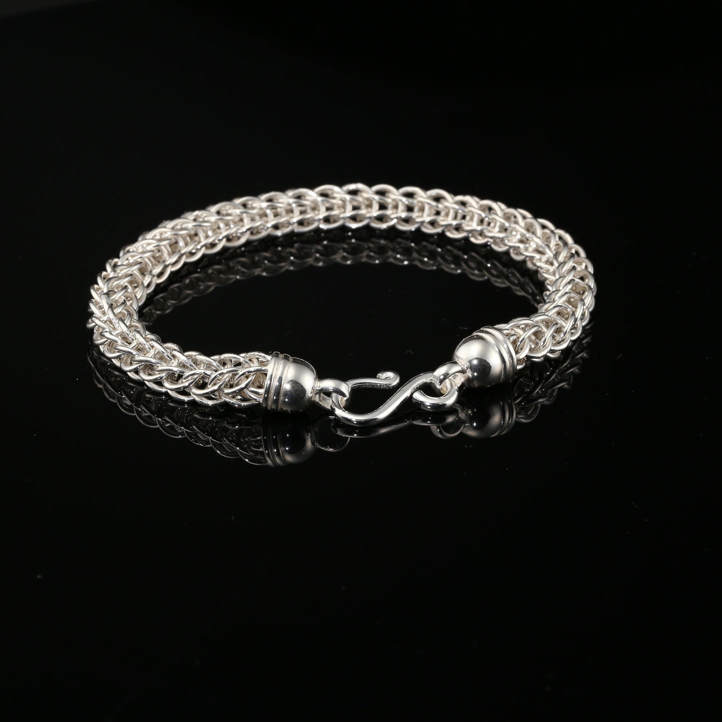 Sterling Silver Handmade Byzantine Chain Bracelet with S-Hook Clasp, 8.75", Unisex