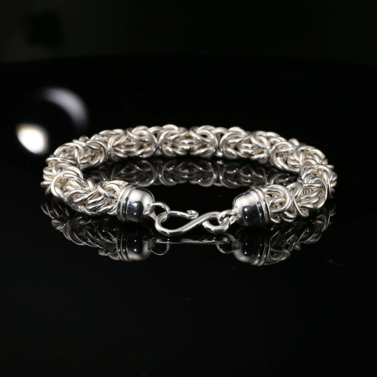 Sterling Silver Handmade Byzantine Chain Bracelet with Hook Clasp, 8.75", Unisex