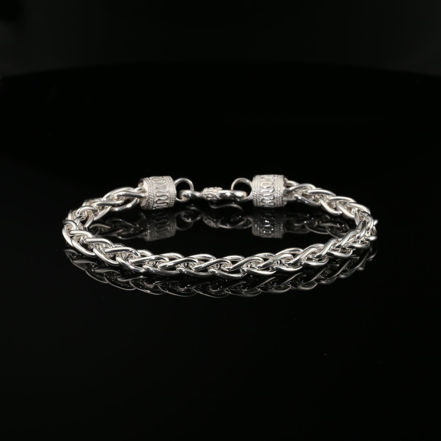 Sterling Silver Handmade Byzantine Chain Bracelet with Hook Clasp, 8", Unisex