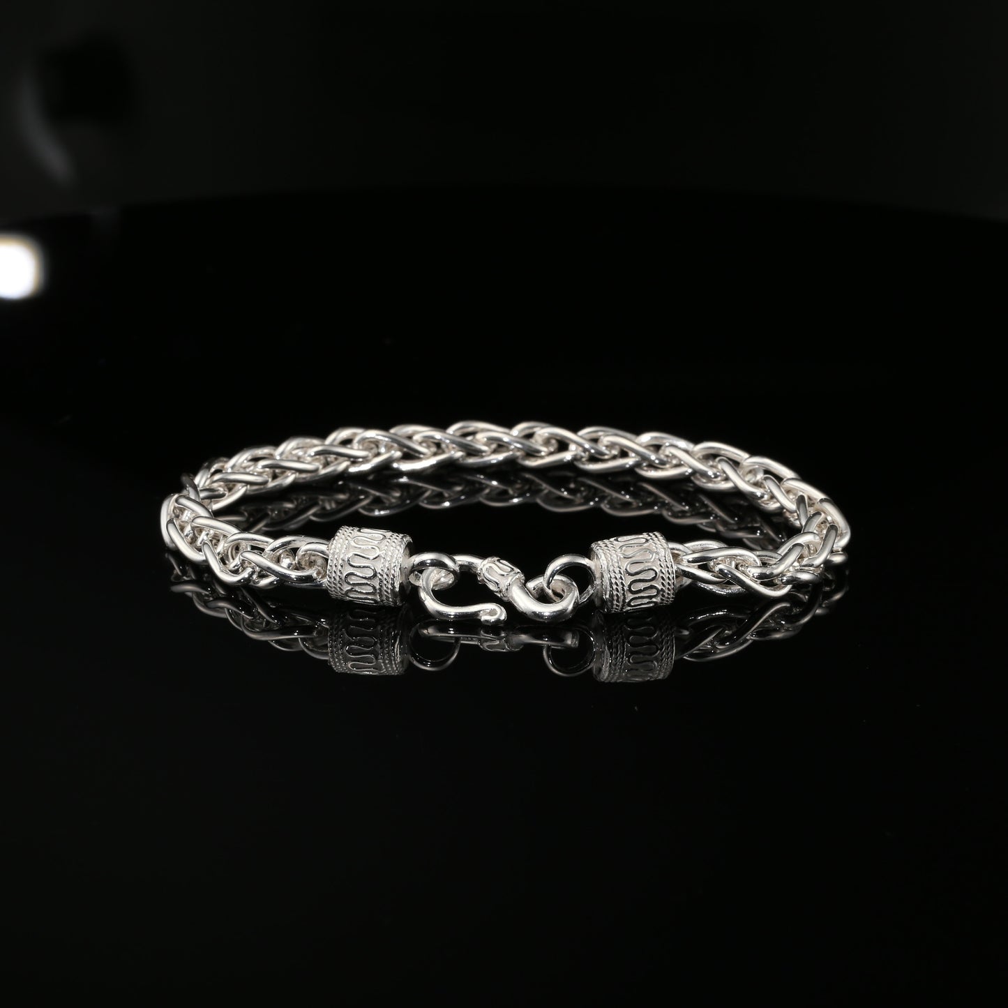 Sterling Silver Handmade Byzantine Chain Bracelet with Hook Clasp, 8", Unisex