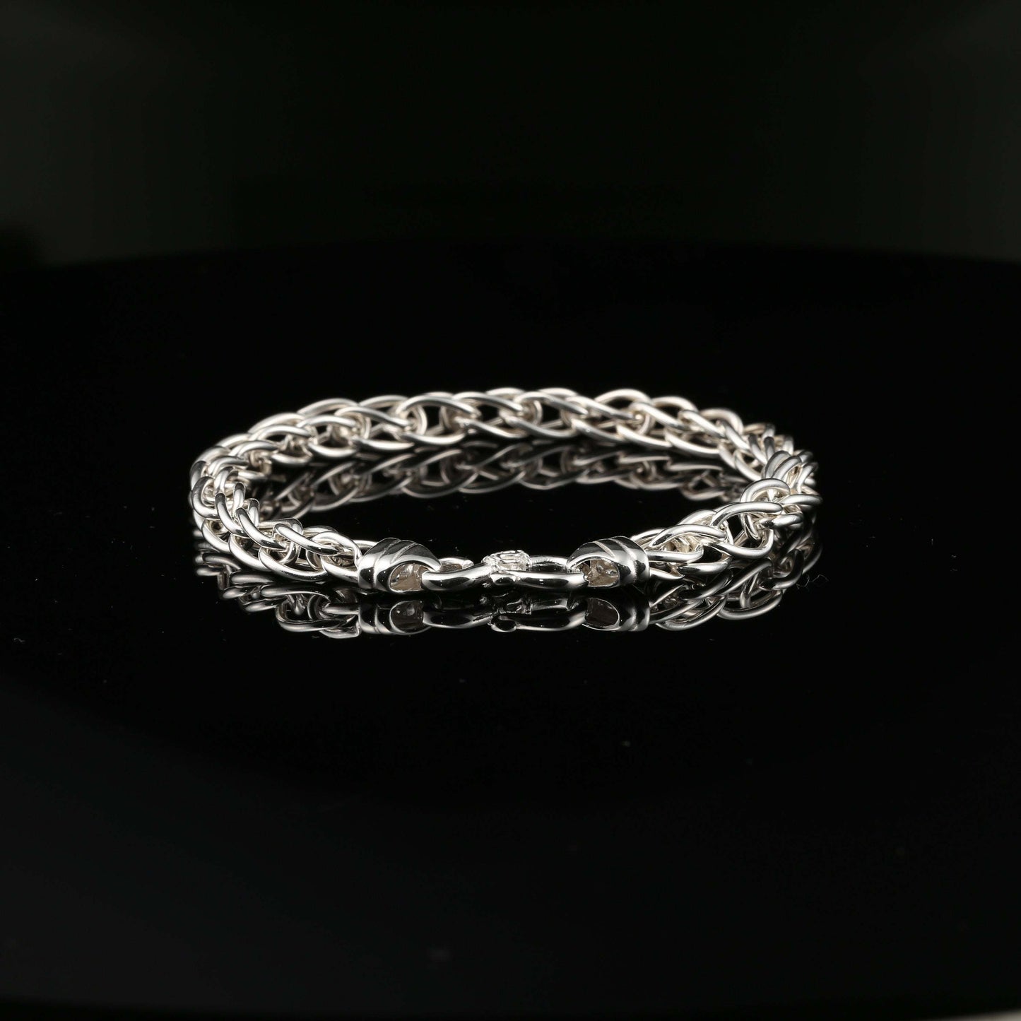 Sterling Silver Handmade Byzantine Chain Bracelet with S-Hook Clasp, 8", Unisex