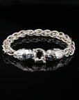 Byzantine Chain Bracelet, Lion Heads Lock, 8.5", Unisex in Sterling Silver