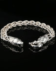 Byzantine Chain Bracelet, Lion Heads Lock, 8.5", Unisex in Sterling Silver