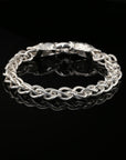 Byzantine Chain Bracelet, Lion Heads Lock, 8.5", Unisex in Sterling Silver