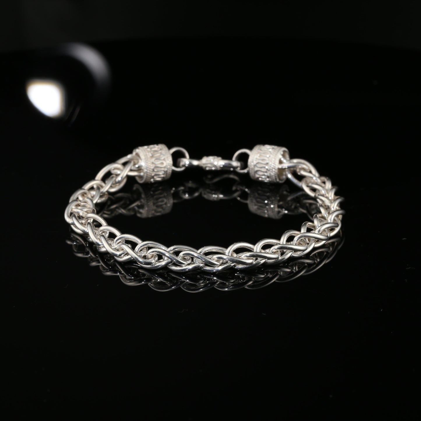 Sterling Silver Byzantine Chain Bracelet with Hook Clasp, 8", Unisex