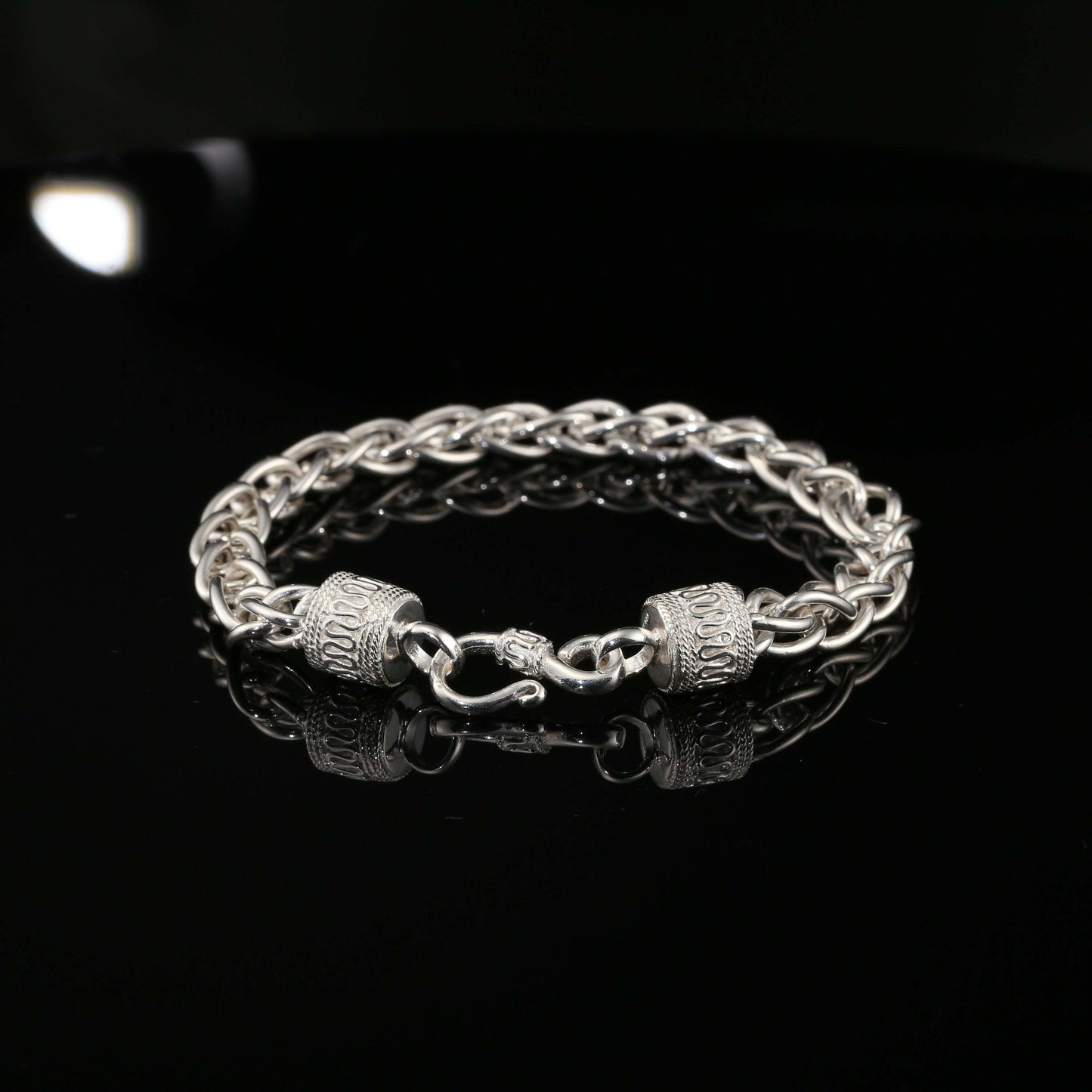 Sterling Silver Byzantine Chain Bracelet with Hook Clasp, 8", Unisex