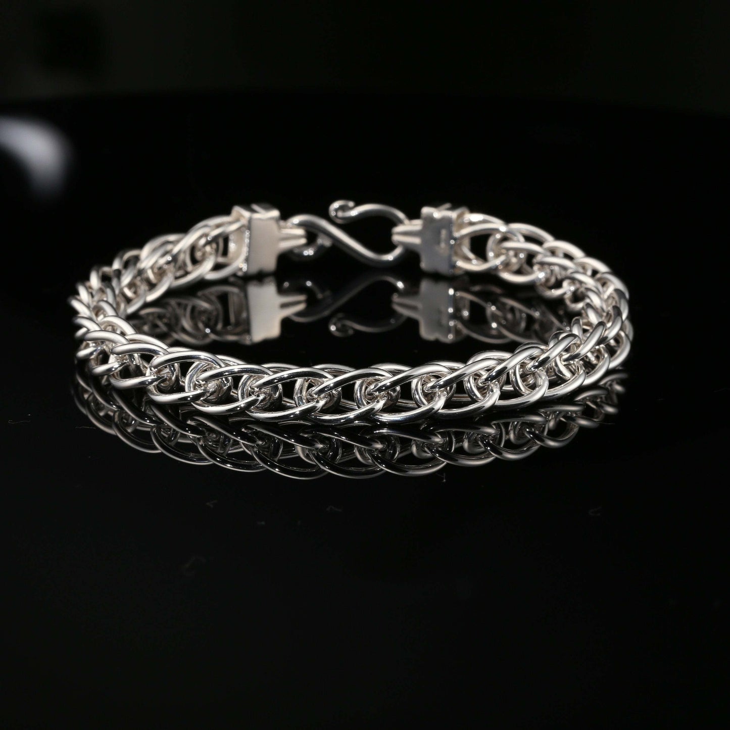 Sterling Silver Byzantine Chain Bracelet with Hook Clasp, 8.75" Unisex