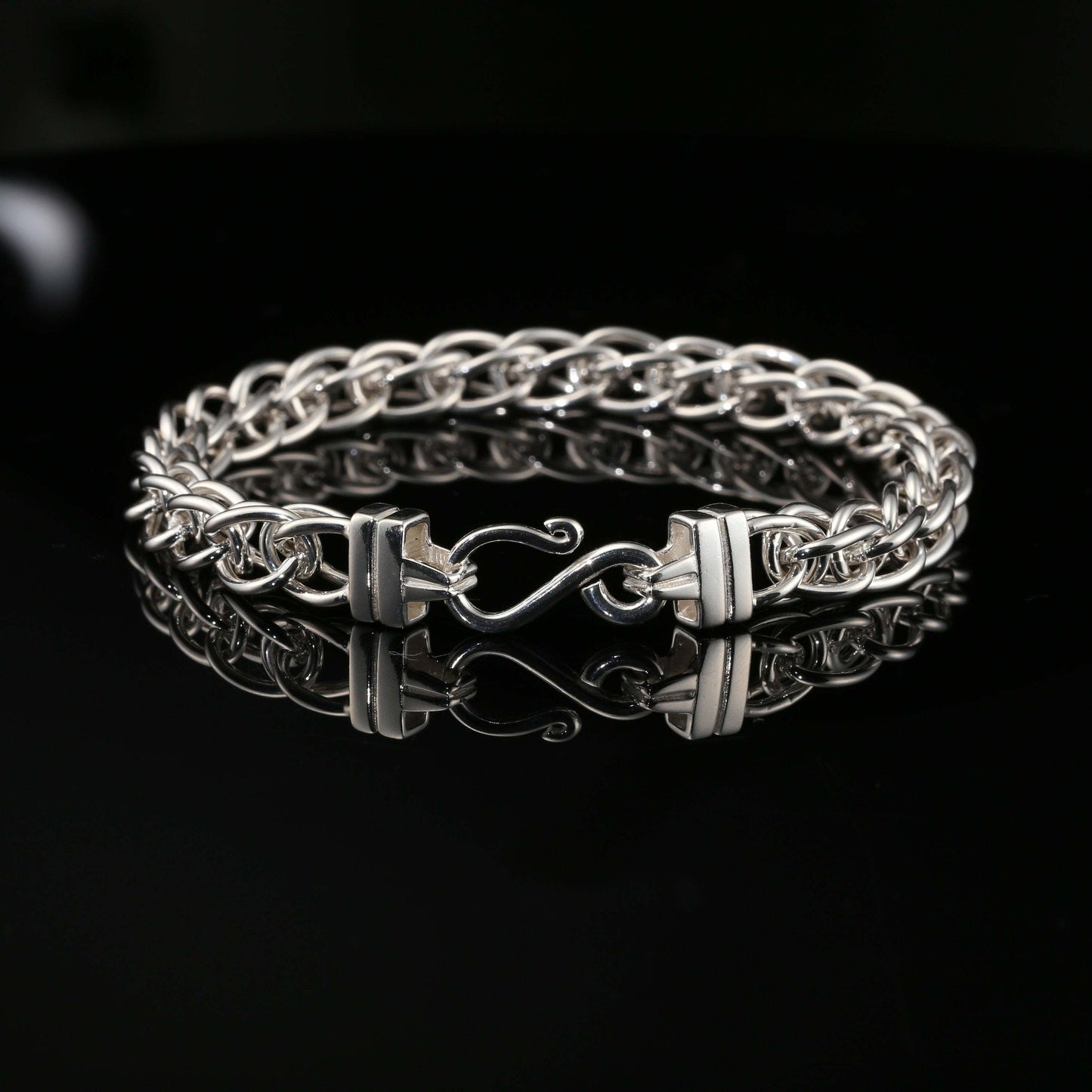 Sterling Silver Byzantine Chain Bracelet with Hook Clasp, 8.75" Unisex
