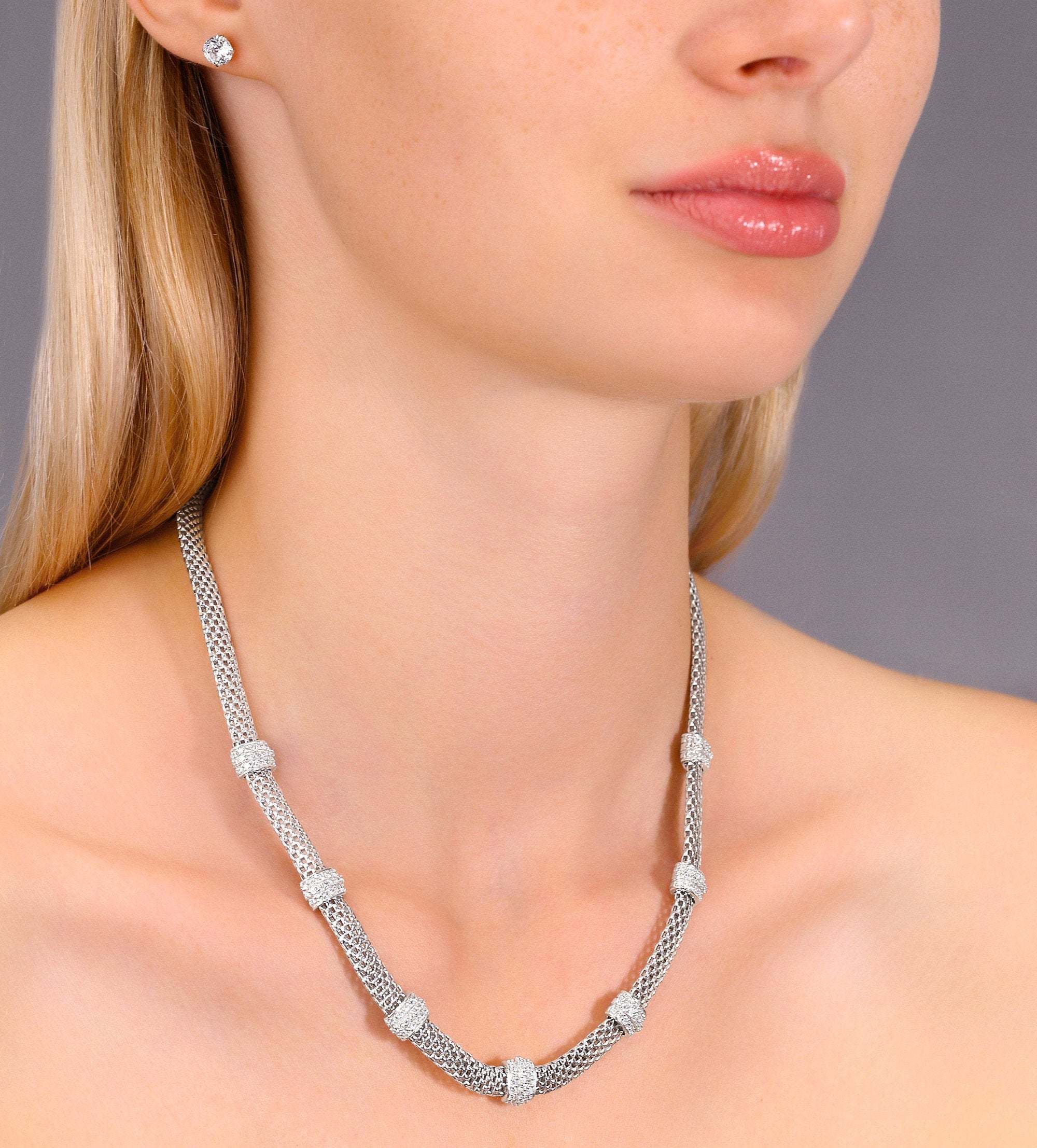 CZ Seven Station Necklace Italian Style in Sterling Silver – Tilo