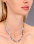 CZ Seven Station Necklace Italian Style in Sterling Silver