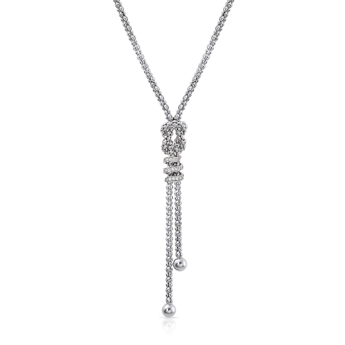 Fine Sterling Silver Italian Necklace, Long Necklace with Dangle Design