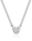 CZ Two tone Round Italian Necklace in , Fine Handmade Jewelry, Secure Lobster Lock in Sterling Silver