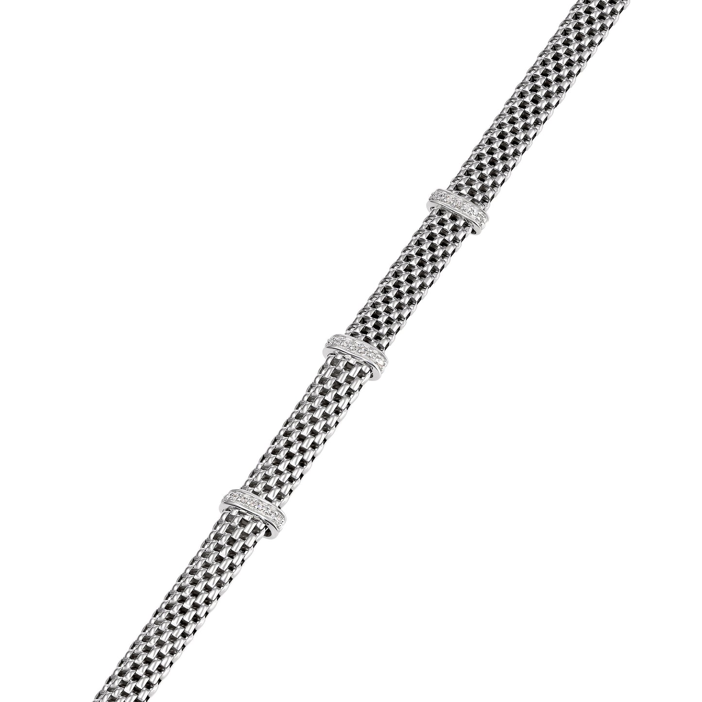 Three Station Italian Bracelet in Sterling Silver, Handmade with a Secure Lobster Lock, (7.5")