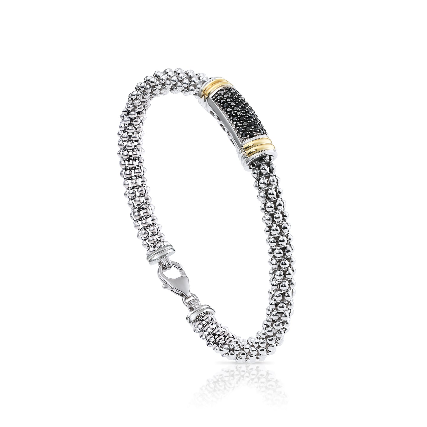 Two tone Round Bar Bracelet, Fine Sterling Silver Italian Style Jewelry, (7.5")