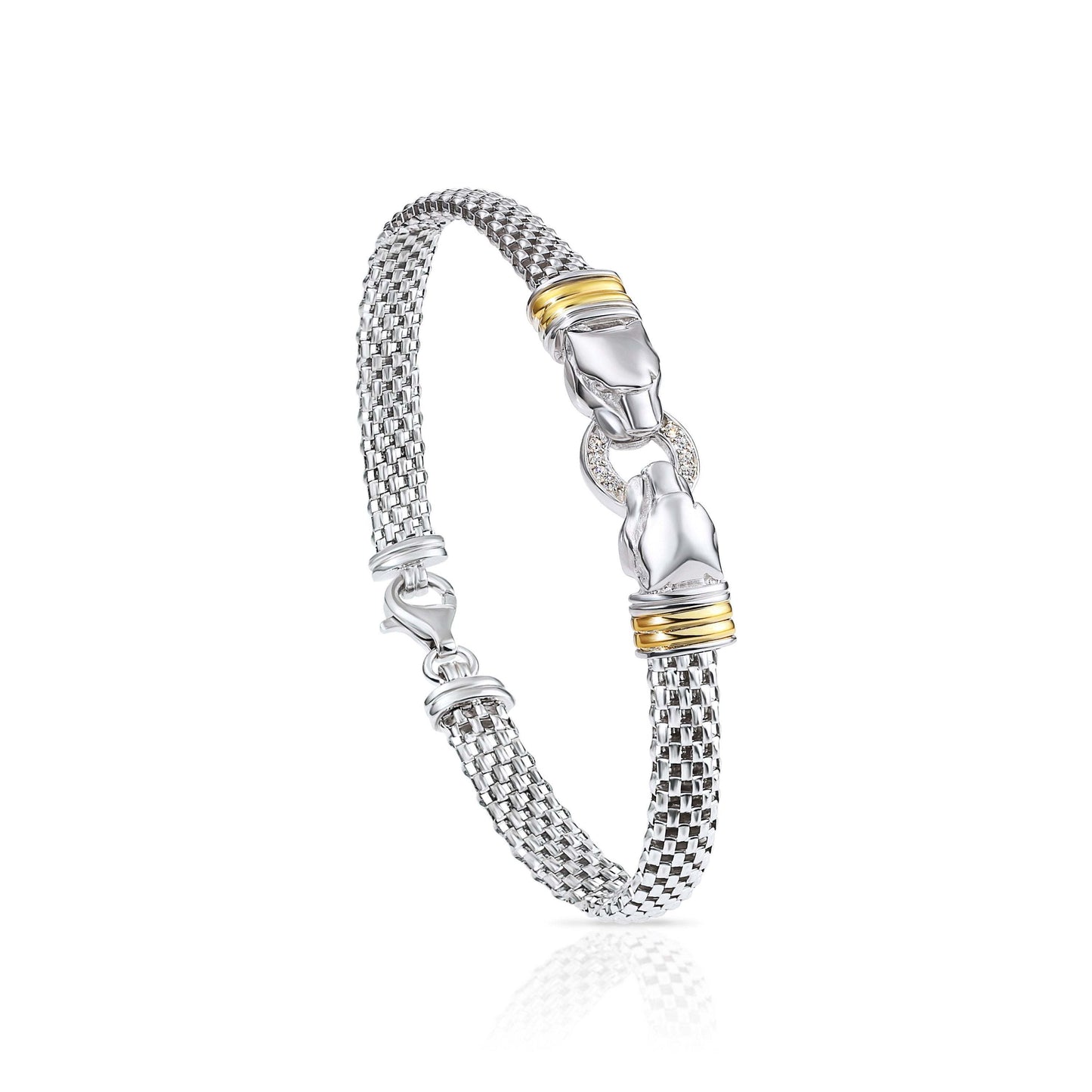 Two tone Jaguar Bracelet in Sterling Silver, Handmade Fine Italian Style Jewelry, (7.5")