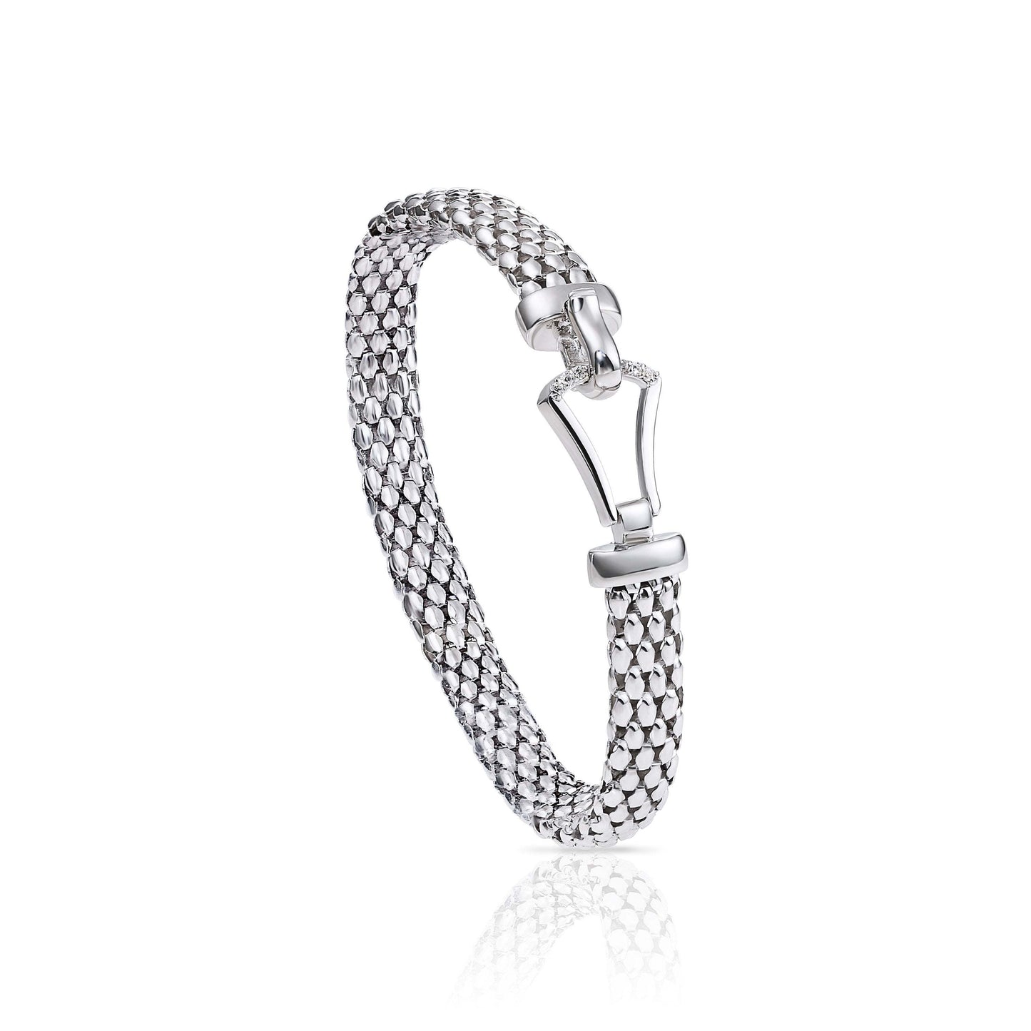 Italian Buckle Bracelet in Sterling Silver, Fine Handmade Italian Style Jewelry, (7.5")
