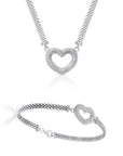 CZ Italian Heart Necklace and Bracelet Gift Set in Sterling Silver
