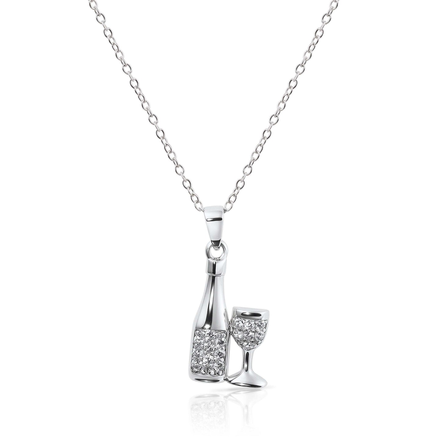 New Celebration Necklace, Wine and Glass, Champagne Party in Sterling Silver, Three Colors