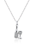 CZ New Celebration Charm Necklace, Wine and Glass, Champagne Party in Sterling Silver